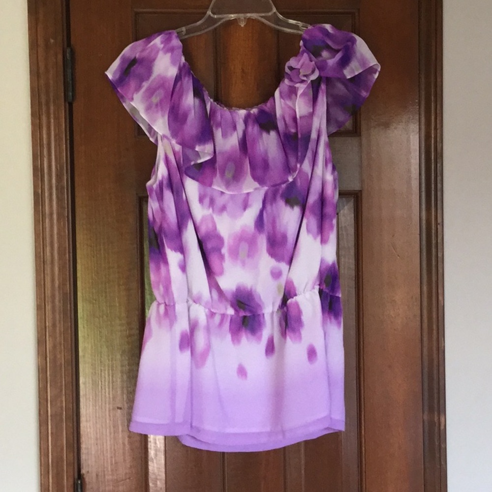 Jennifer Lopez Bright Sleeveless Top, Ruffles Sz L